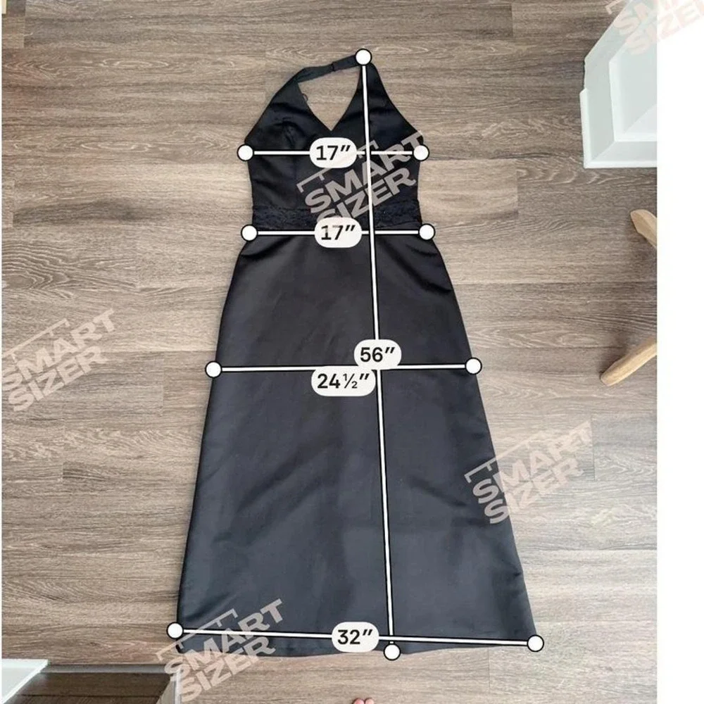 Vintage By Venus Black Satin‎ Halter Gown w/ Beaded Waist — Size 8